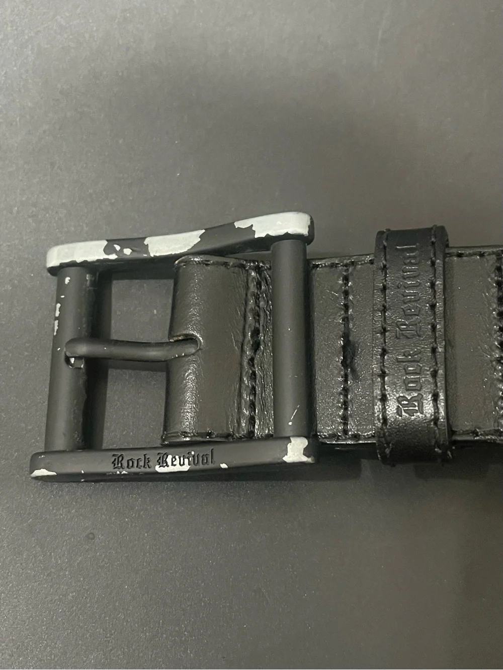 Rock Revival Mens Black Full Grain Leather Belt Distressed Metal Sz 38